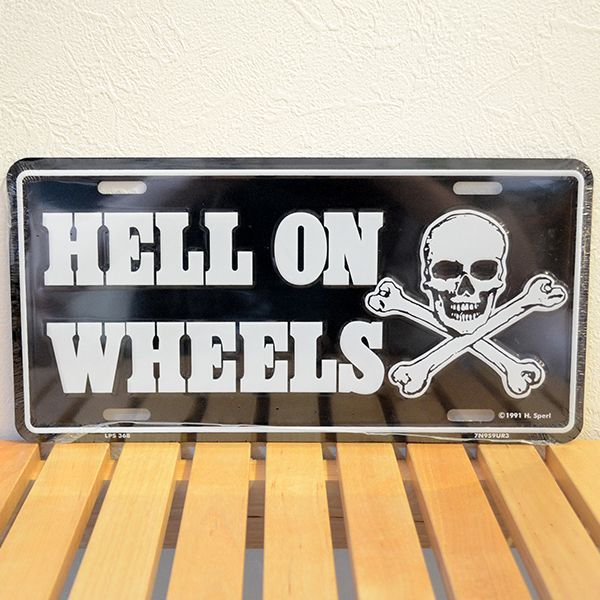 看板 Hell On Wheels どくろ スカル ボーンズ ライセンスプレート メール便可 アメリカ雑貨 家具 看板 コカコーラグッズ通販 レイジーストア